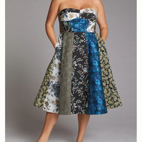 Anthropologie Strapless Dress in Blue, Black, and Brown - Picture 14 of 14